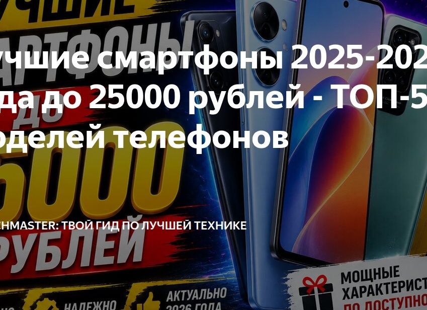 Лучшие смартфоны 2025-2026 года до 25000 рублей - ТОП-5 моделей телефонов